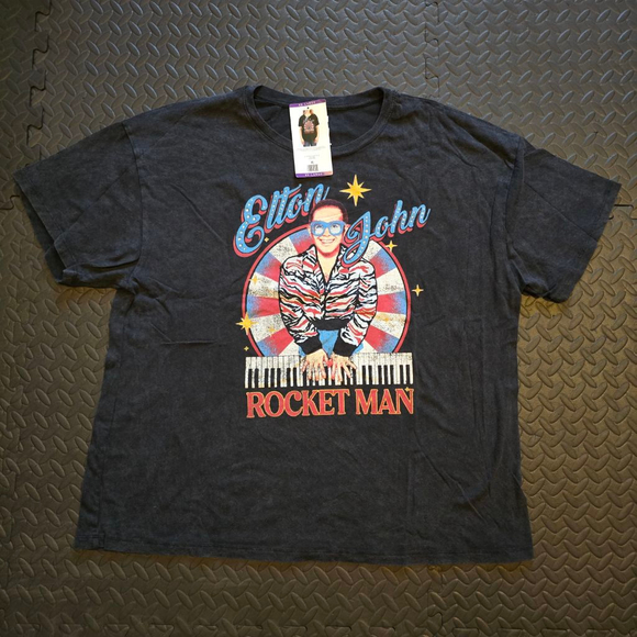 Elton John Tops - Women's Elton John Rocket Man Graphic Tee XXL Black Red